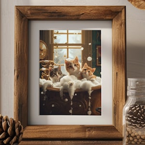 Digital Cat Pictures: Kitten Paintings, Animal Picture Canvas Picture, Animals Bathing Wall Decoration, Gift Idea Art, Digital Art Prints