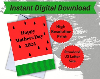 Watermeloen Moederdag afdrukbare wenskaart gelukkige moederdag instant digitale download