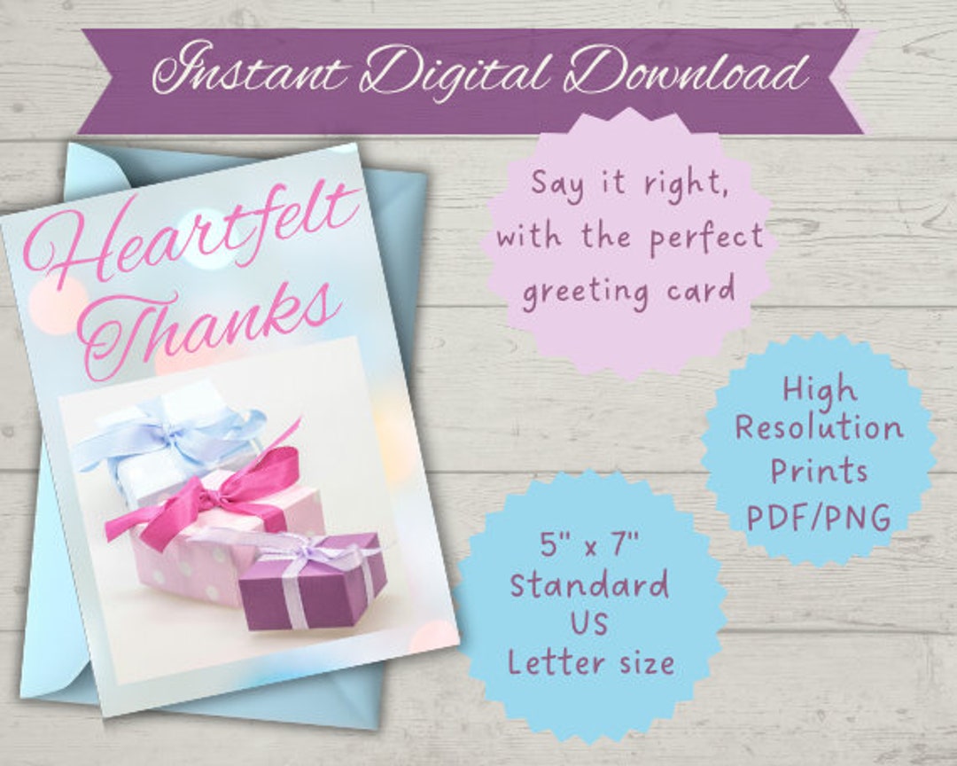 Printable Thank You Card Elegant Heartfelt Thanks Gift Instant Download ...