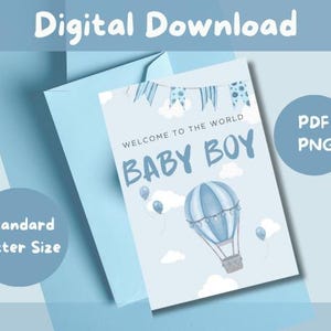Welcome baby boy printable greeting card its a boy baby shower gift card baby arrival greeting card instant digital download congratulations