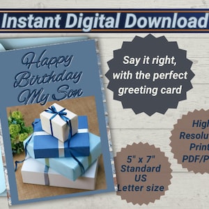 Sohn Geburtstag alles Gute zum Geburtstag mein Sohn druckbare mit Nachricht Vorschläge sofortiger digitaler Download Geschenk Grußkarte für ihn