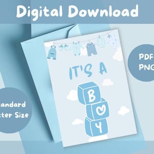 Welcome Baby Boy Card, Blocks Design (Digital Download)