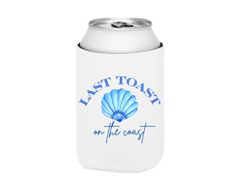 Custom Last Toast On The Coast Can Cooler Sleeve | Personalized Beach Bachelorette Can Coolers in Slim and Regular Sizes | Nautical Favors