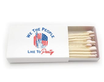 Custom We The People Like to Party 4th of July Matchboxes | Personalized Matchbox Labels with Matches for Fourth of July Parties| July 4th