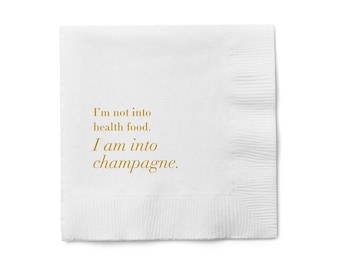 I'm Not Into Health Food. I Am Into Champagne Cocktail Paper Beverage Napkins | Champagne Toast | Champagne Napkins | Veuve Before Vows
