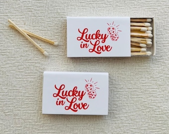 Lucky in Love Custom Matchboxes | Matchbox Labels with Matches for Wedding & Bachelorette Favors | Feeling Lucky Party Favors | Vegas Theme