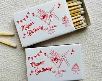 Custom Martini Matchboxes | Personalized Matchbox Labels with Matches for Martini-Themed Birthday Party | A Tini Bit Older Party Favors