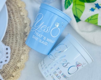 Personalized Engagement Party Cups: "Yes, That's What She Said" Design