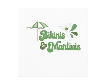 Bikinis And Martinis Retro Cocktail Paper Beverage Napkins | Bikini Martini Bachelorette Party Décor | Beach Bachelorette Cocktail Club
