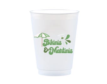Bikinis and Martinis Retro Frost Flex Drinking Cups | Bikinis and Martinis Bachelorette Décor | Beach Bachelorette Cocktail Club