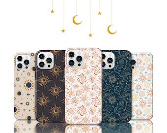 Cute Moon Star Phone Case Aesthetic Colorful Phone Case for iPhone 15 Pro Max 14 Plus 13 12 11 Mini X XR Sun Boho Cellphone Case