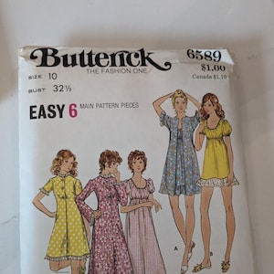 Vintage Butterick Pattern 6589, Misses robe and gown. Size 10 and 14. 6 Piece pattern. Unopened and Uncut
