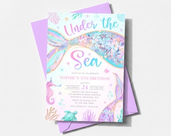 Mermaid Birthday Invitation, Mermaid Bash Under the Sea Birthday Invite Template SP034