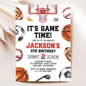 Invito di compleanno sportivo, modello Canva modificabile 5x7