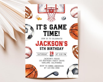 Sports Birthday Invitation, Editable 5x7 Canva Template