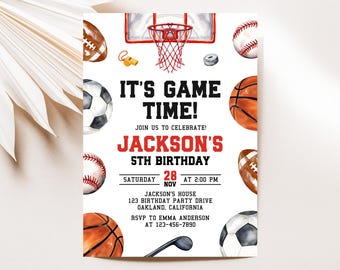 Sports Birthday Invitation, Boy Sports Birthday Invite Template SP031