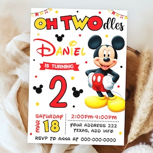 Mouse Birthday Invitation, Oh Twodles Birthday Invitation, Printable Kids Party Invites, Canva Template