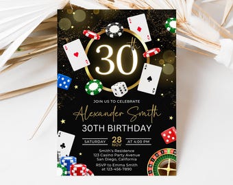 Casino Birthday Invitation, Casino Night Birthday, Casino Retirement, Poker Invitation, 21st 30th 40th 50th Template SP029