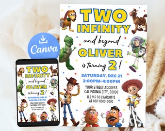 Toy Story Invitation, Toy Story Birthday Invitation, Printable Kids Party Invites, Canva Template