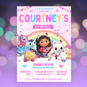 Gabbys Dollhouse Birthday Invitation, Digital Gabby Dollhouse Invitation, Printable Kids Party Invites, Canva Template image 2