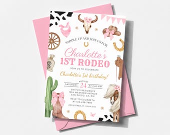 First Rodeo Cowgirl Birthday Invitation, My 1st Rodeo Invite Template SP020