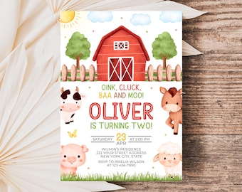 Farm Invitation, Boy Farm Birthday Invite, Farm Theme Party Invite Template SP025
