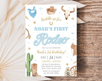 First Rodeo Cowboy Birthday Invitation, My 1st Rodeo Invite Template SP037
