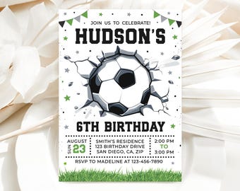 Soccer Birthday Invitation, Football Birthday Invite, Soccer Party Invite Template SP005