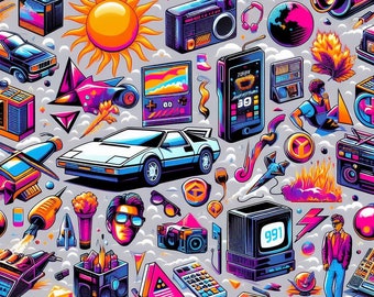 Papel de regalo retro de los años 80 con motivos vaporwave