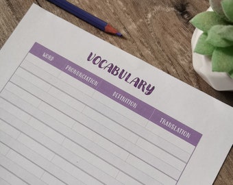 Vocabulary organizer