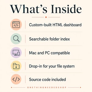 Custom Folder Index HTML | Offline Searchable File Dashboard for Mac | 3-Day Delivery image 1