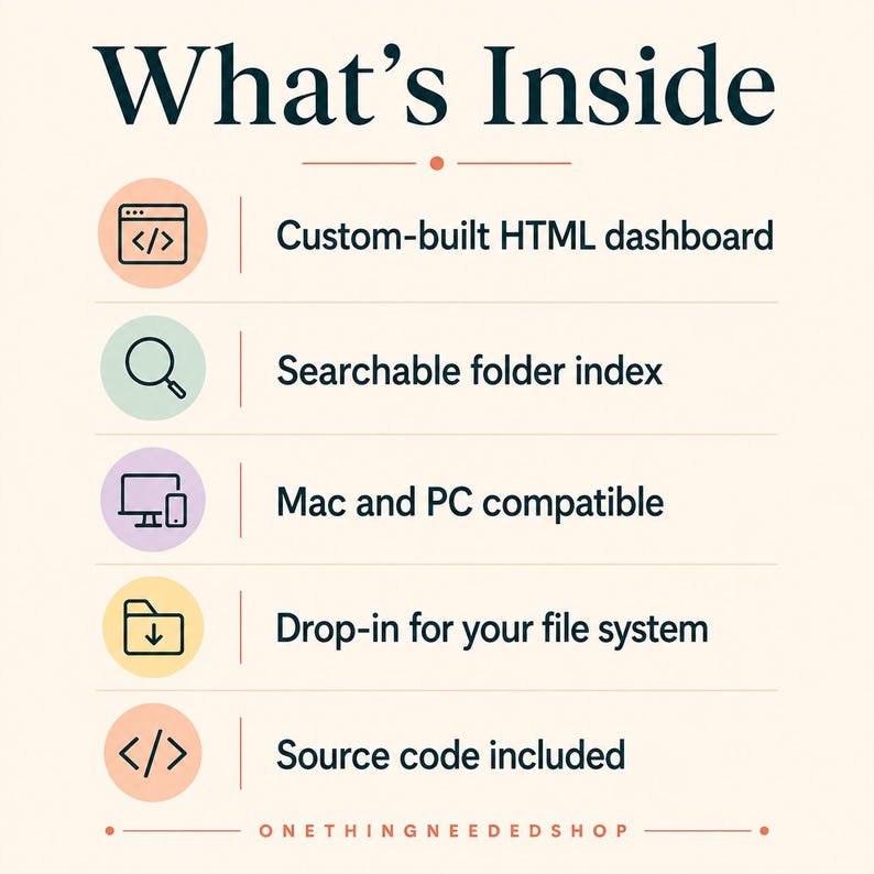 Custom Folder Index HTML | Offline Searchable File Dashboard for Mac | 3-Day Delivery image 1