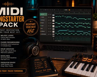 MIDIソングスターターパック｜80種類のコード進行、ベースライン、ドラムグルーヴ、フック（5ジャンル）｜即時ダウンロード