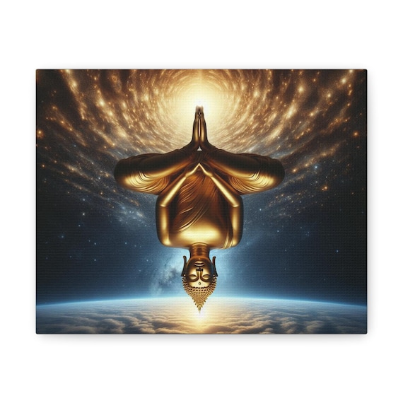 Inverted Buddha Canvas Art, Gold Dzogchen Meditation, Spiritual Decor