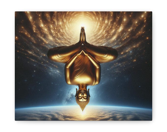 Inverted Buddha Canvas Art, Gold Dzogchen Meditation, Spiritual Decor