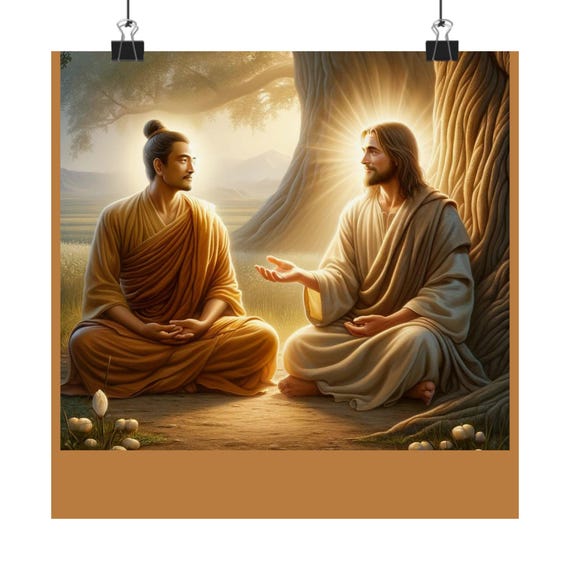 Transcendence Buddha and Christ Fusion Poster, Matte Vertical Spiritual Wall Art