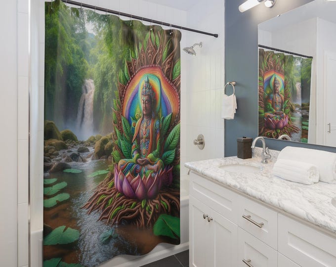 Zen Buddha Shower Curtain | Sacred Geometry Spiritual Decor