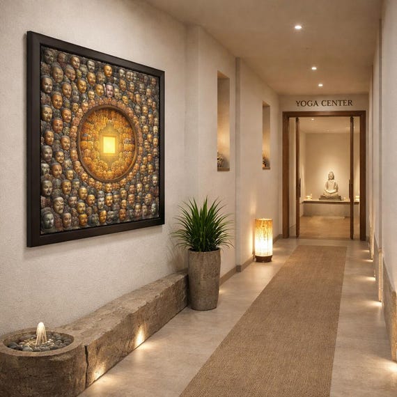 Mandala Faces Framed Poster: Sacred Geometry Art