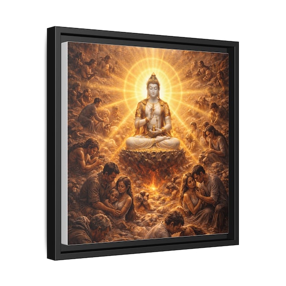 Compassion in the Human Realm, Buddha Meditation Art Canvas Framed | Matte Multi-Color Wall Decor