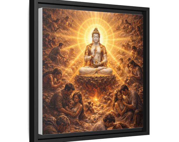 Compassion in the Human Realm, Buddha Meditation Art Canvas Framed | Matte Multi-Color Wall Decor