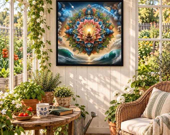 Framed Canvas Art, Where the Vine Dissolves into Sky Ayahuasca Vision, Dzogchen View