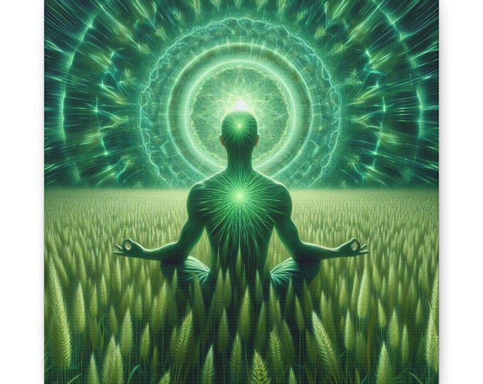 Meditative Glow: Serenity in an Illuminated Grassland Canvas Gallery Wraps, #PemaVajraDesigns