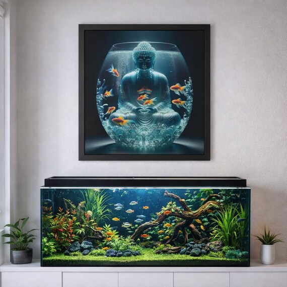 Framed Buddha Canvas Print, Lotus Sphere, Golden Koi