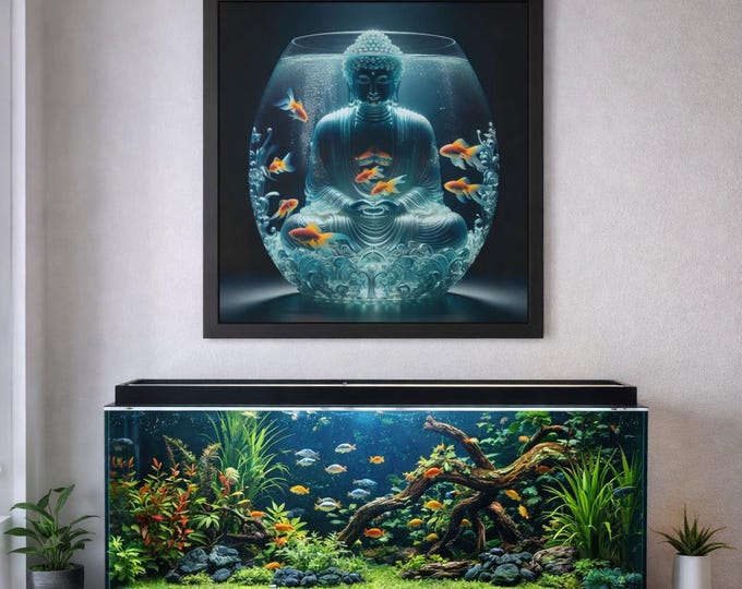Framed Buddha Canvas Print, Lotus Sphere, Golden Koi