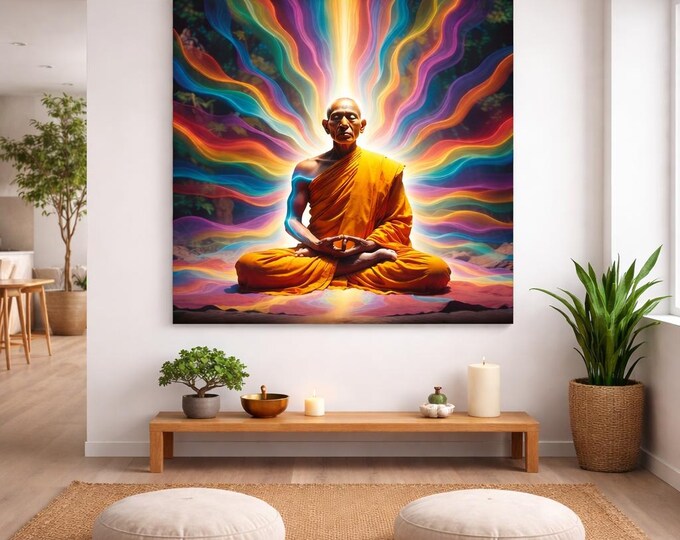 Rainbow Body Awakening: Dzogchen Meditation Wall Art, Spiritual Awakening Canvas, Sacred Buddhist Artwork
