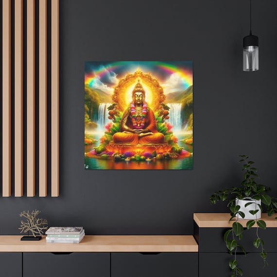 Ayahuasca Inspired Enlightened Buddha Canvas Art: Lotus Essence, Spiritual Home Decor