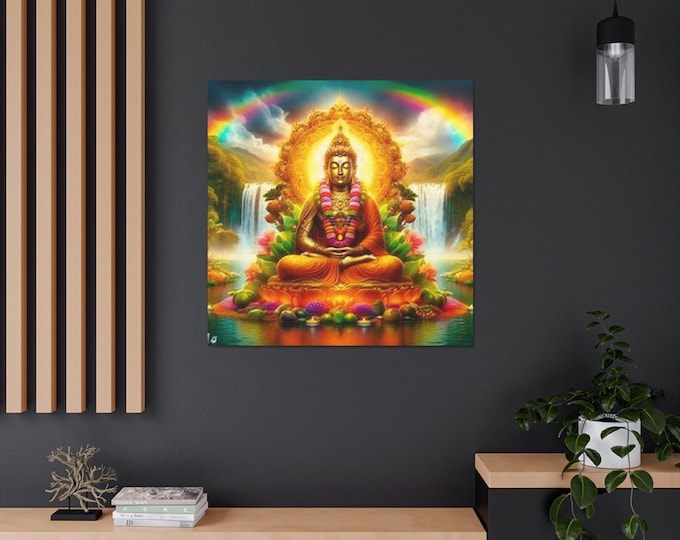 Ayahuasca Inspired Enlightened Buddha Canvas Art: Lotus Essence, Spiritual Home Decor