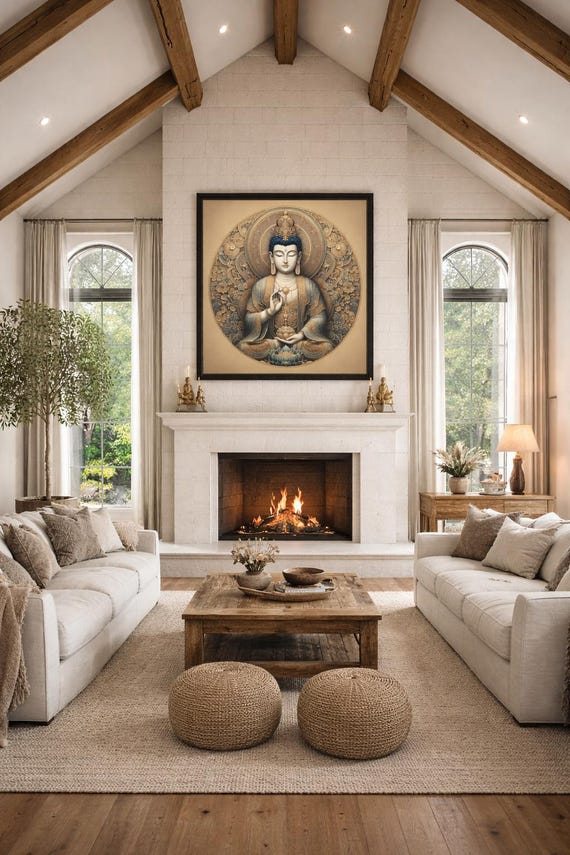 The Tone of Emptiness, Buddha Meditation Mandala Matte Canvas Framed | Wall Art