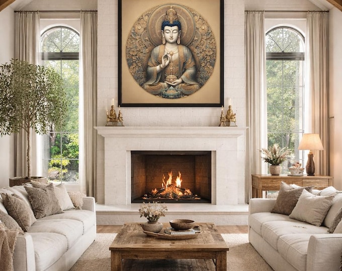 The Tone of Emptiness, Buddha Meditation Mandala Matte Canvas Framed | Wall Art