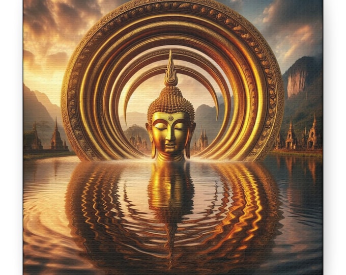 Golden Buddha Head Matte Canvas Wall Art, Spiritual Meditation Decor